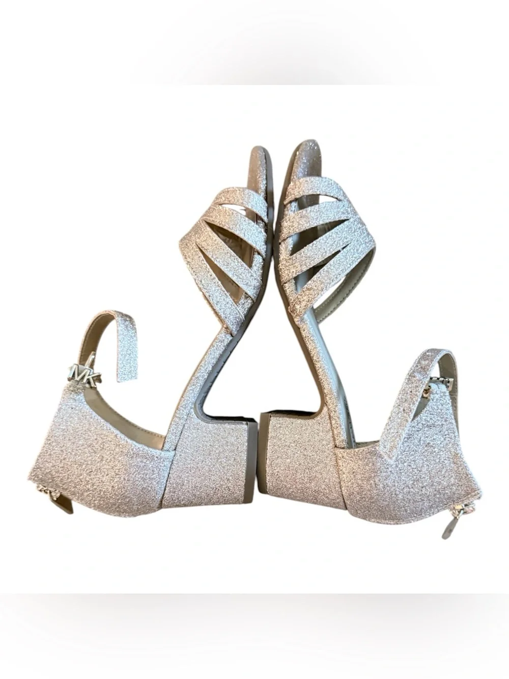 NWOT Michael Kors Kids 2 gold glitter dress sandals with an adjustable strap
